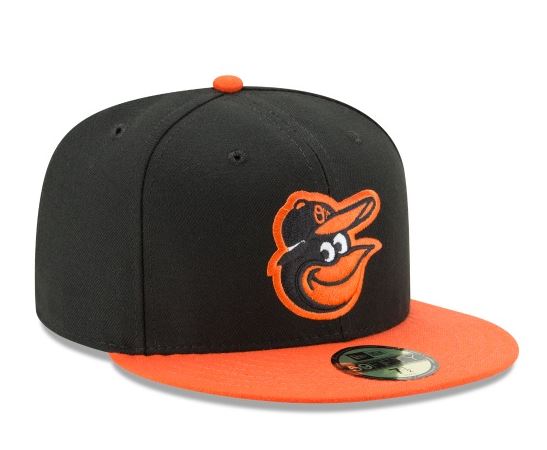 BALTIMORE ORIOLES NEW ERA ROAD AUTHENTIC COLLECTION 59FIFTY FITTED-ON-FIELD COLLECTION BLACK/ORANGE