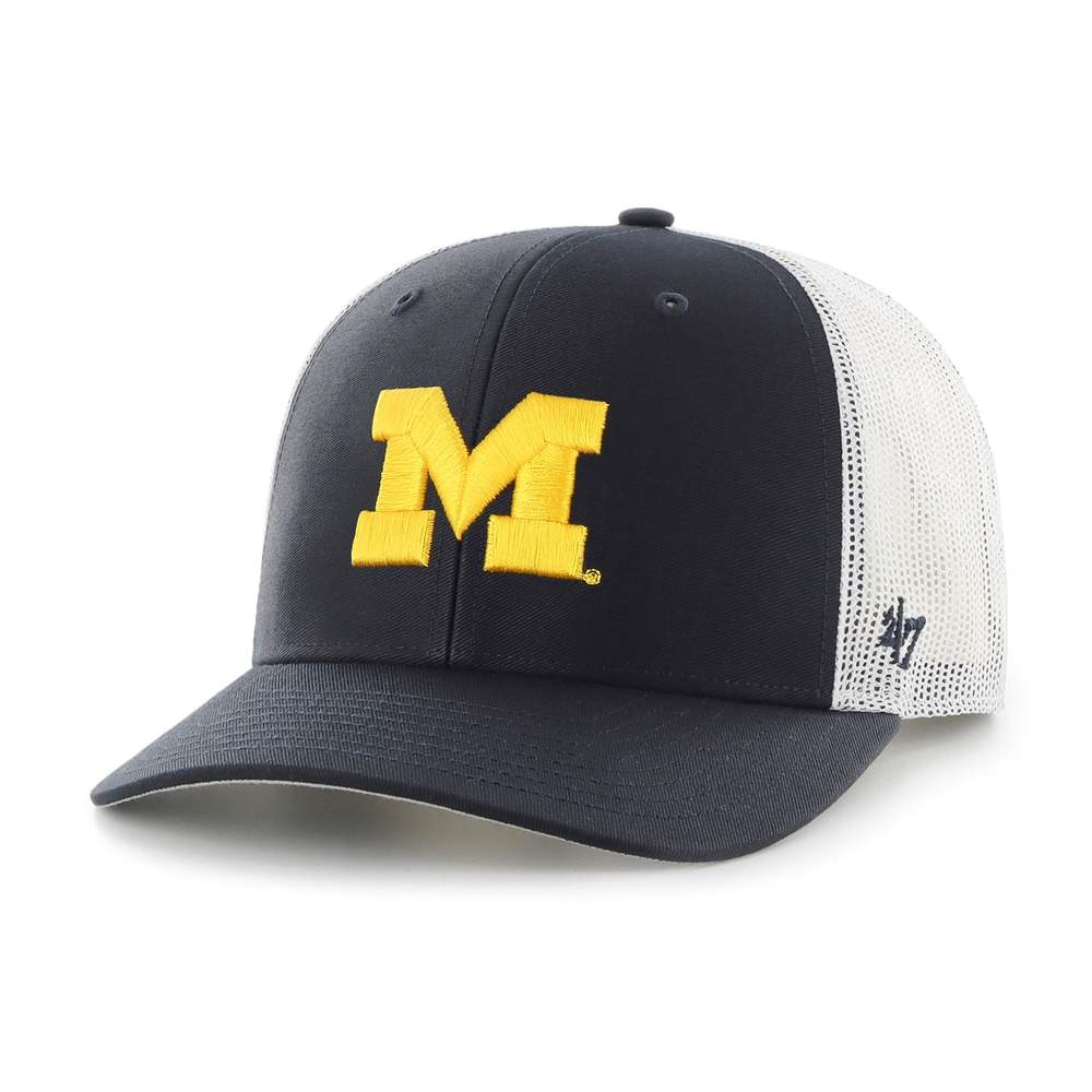 '47 Brand MICHIGAN WOLVERINES Primary Logo Trucker Snapback Hat -Navy /White