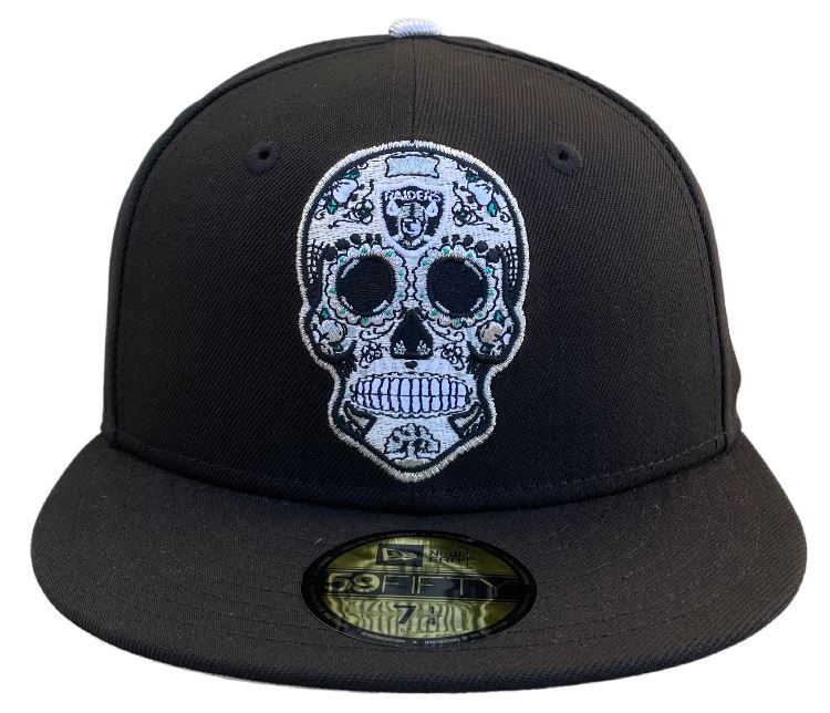 NEW ERA LAS VEGAS RAIDERS SUGAR SKULL 59FIFTY FITTED HAT-BLACK/METALLIC