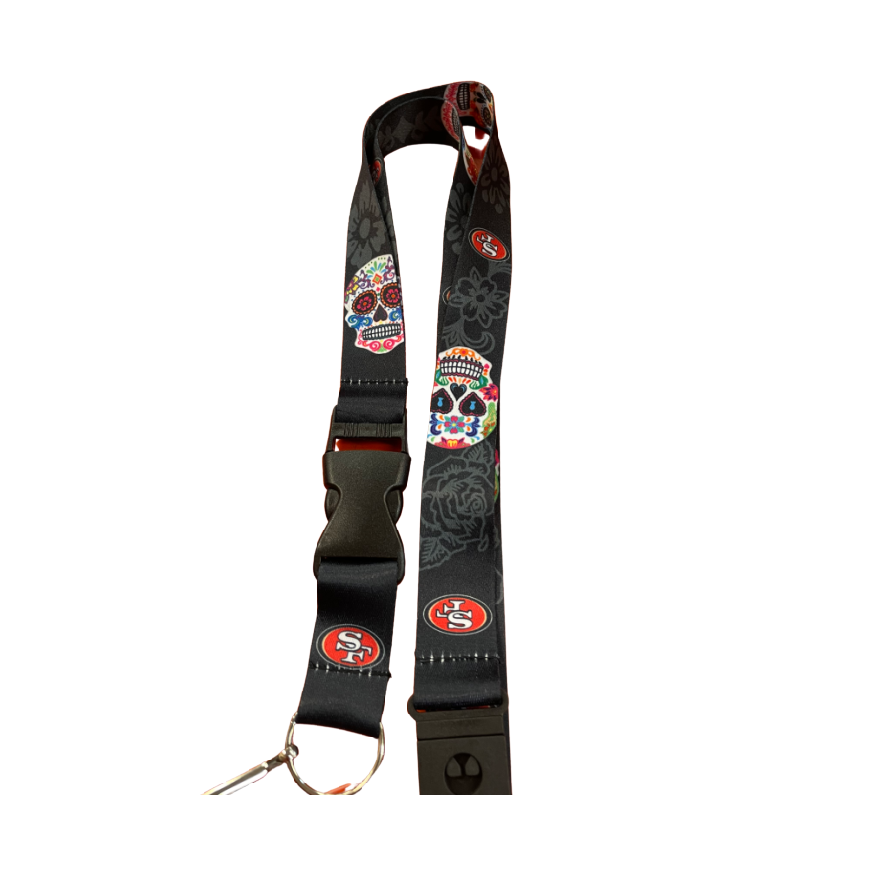 SAN FRANCISCO 49ERS (BLACK) SUGAR SKULL LANYARD