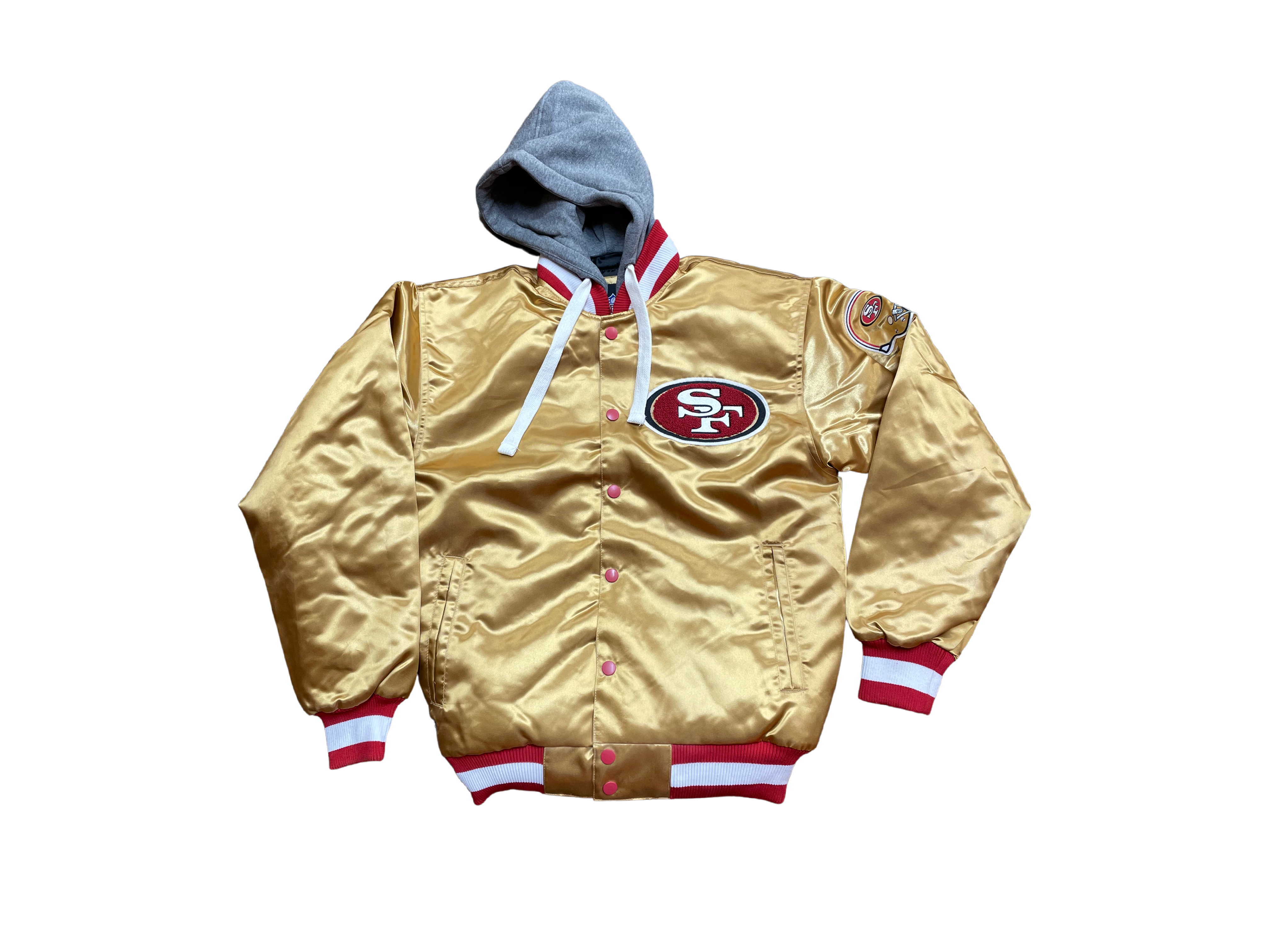 San Francisco 49ers Satin Jacket With Hoodie-Gold/Red