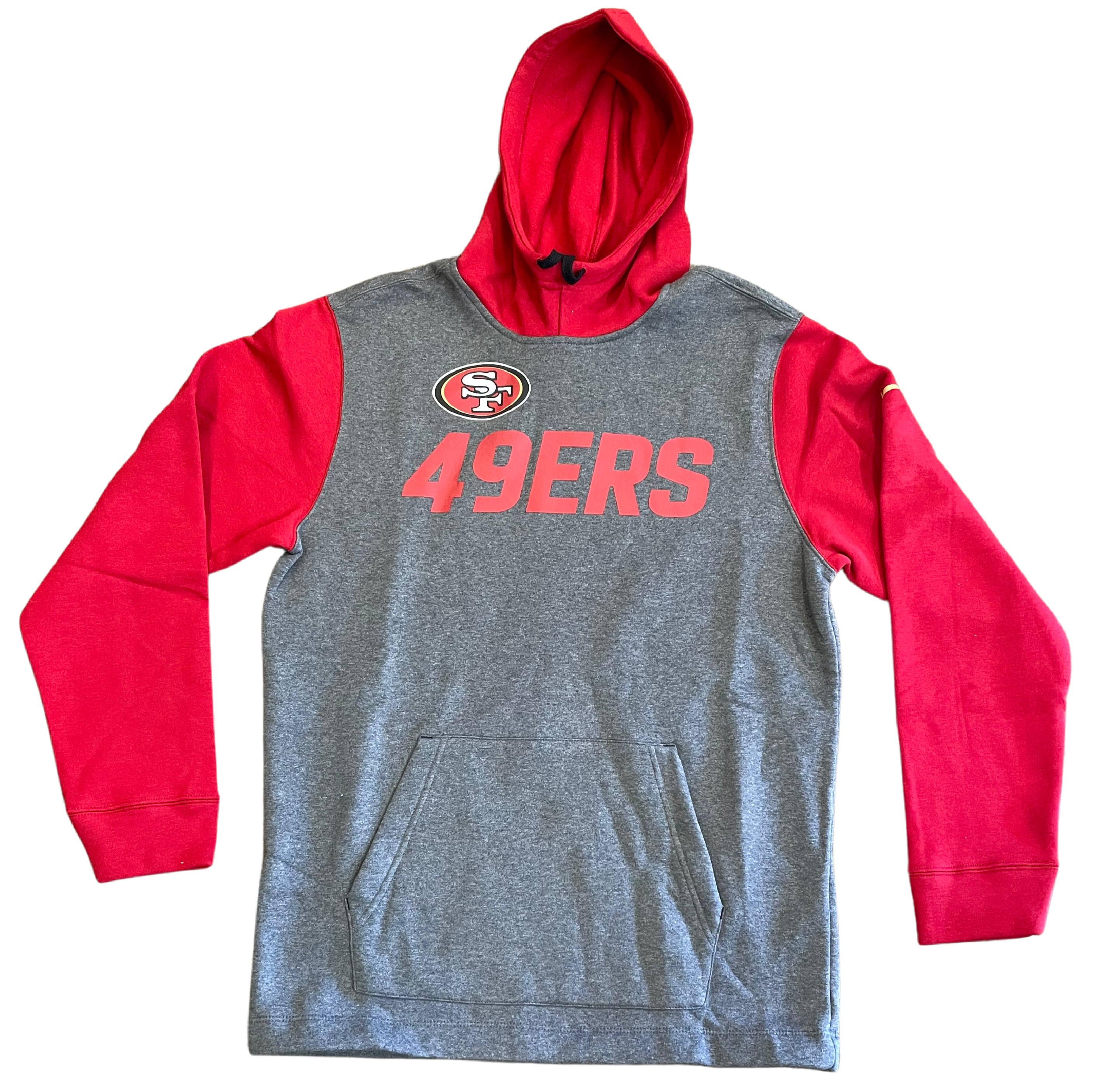 Nike Men's San Francisco 49ers Surrey Legacy Pullover Hoodie-Heathered Charcoal/Scarlet