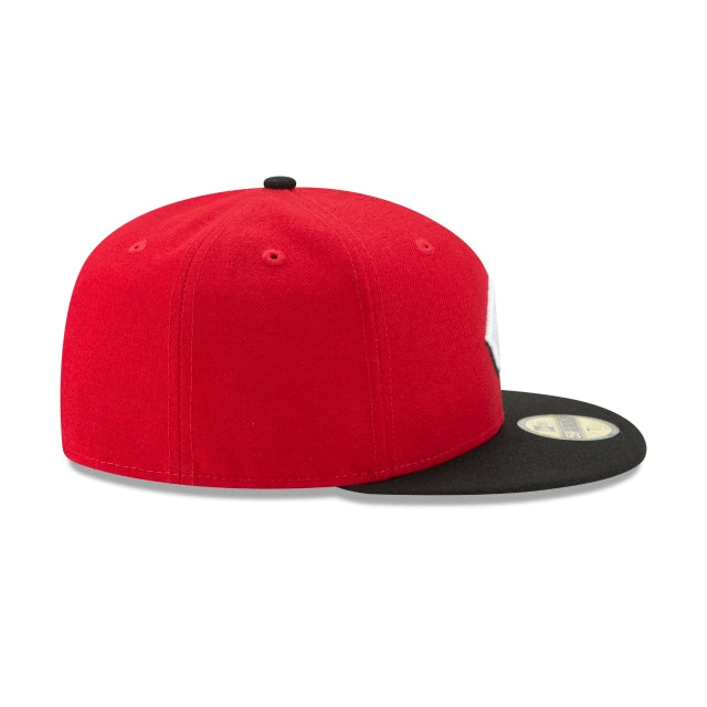 CINCINNATI REDS NEW ERA ROAD AUTHENTIC COLLECTION 59FIFTY FITTED-ON-FIELD COLLECTION-RED/BLACK