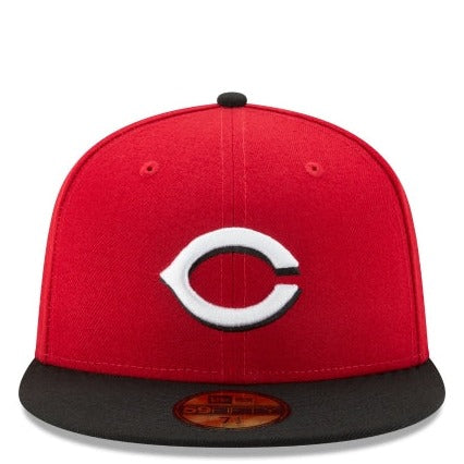 CINCINNATI REDS NEW ERA ROAD AUTHENTIC COLLECTION 59FIFTY FITTED-ON-FIELD COLLECTION-RED/BLACK