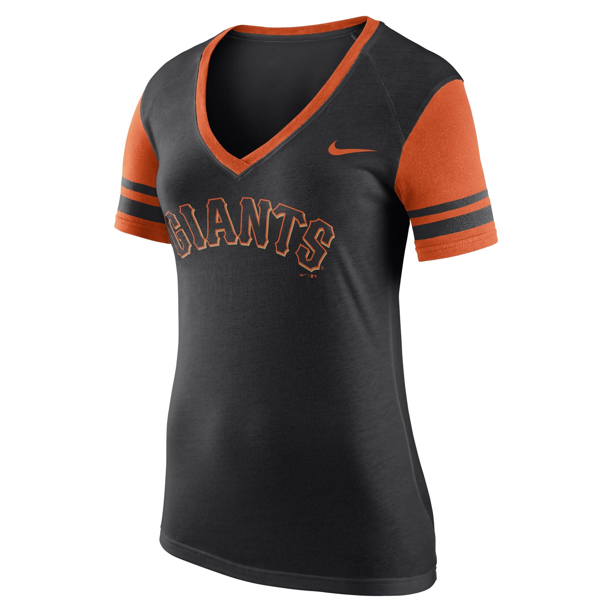 Nike Women's San Francisco Giants Logo Colorblock V-Neck T-Shirt-Black/Orange