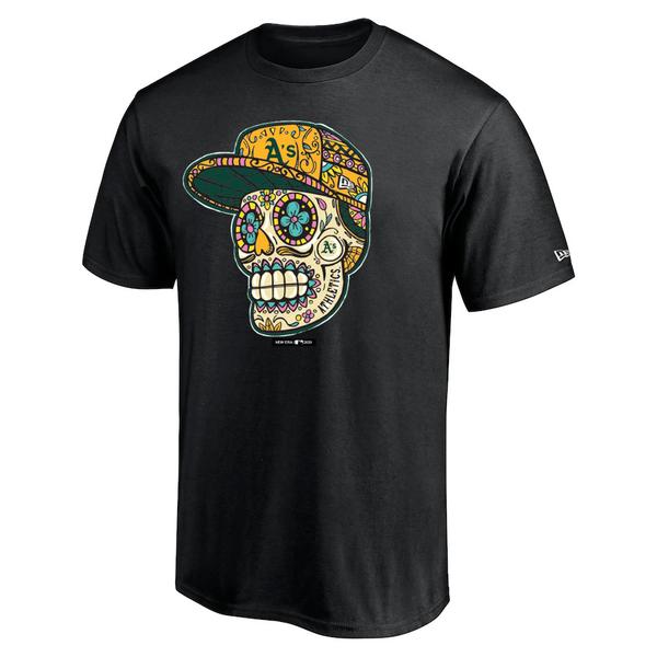 OAKLAND ATHLETICS MEN'S SUGAR SKULL T-SHIRT-BLACK