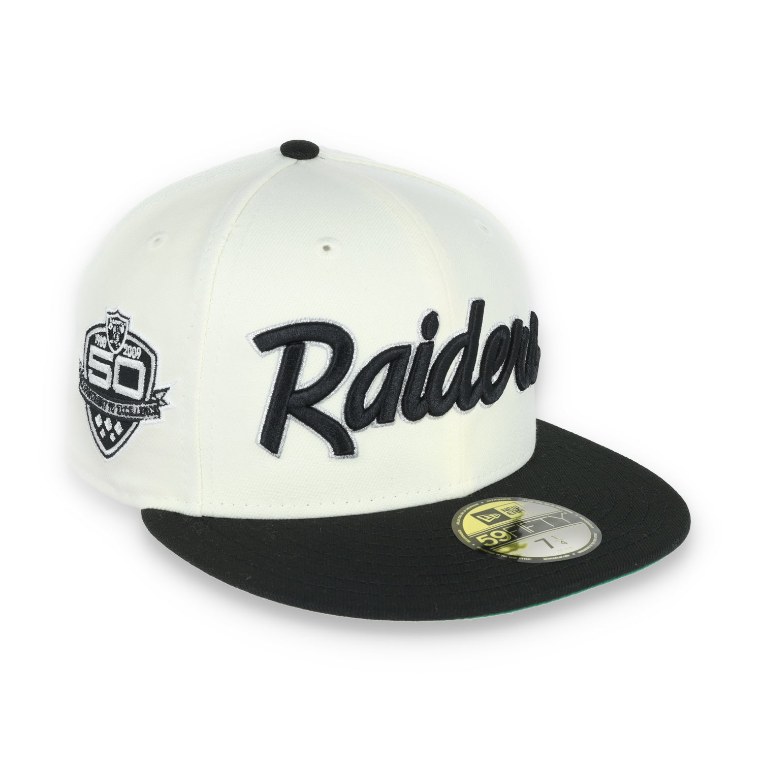 Las Vegas Raiders Script 50th Anniversary Side Patch New Era 59Fifty Fitted-Chrome/Black