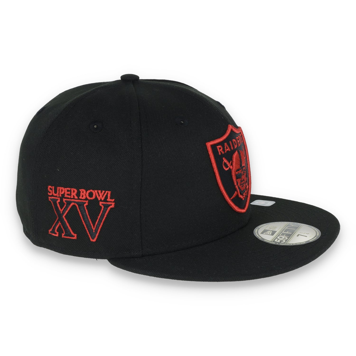 Las Vegas Raiders Shield Super Bowl XV Side Patch New Era 59Fifty Fitted-Black