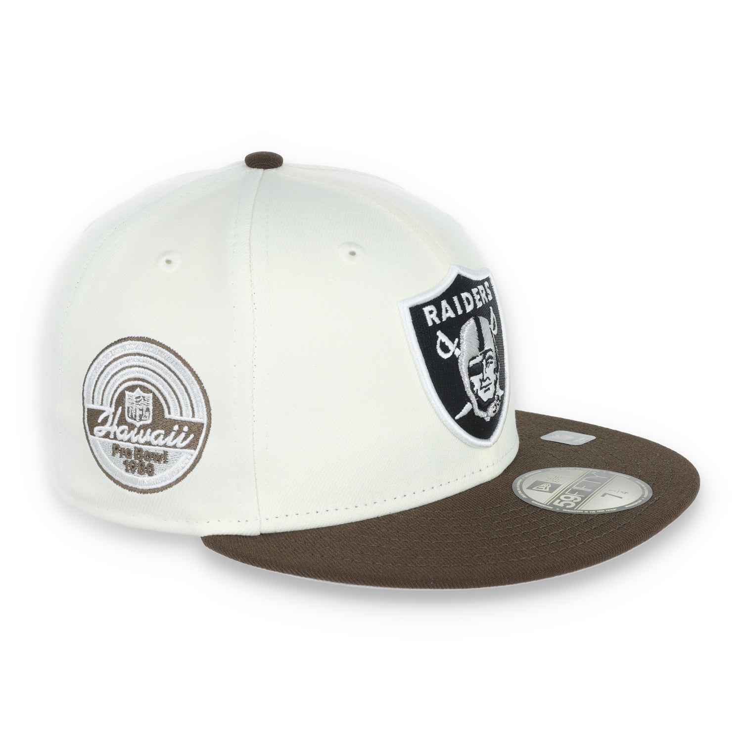 Las Vegas Raiders Shield 1980 Hawaii Pro Bowl Side Patch New Era 59Fifty Fitted-Chrome/Walnut