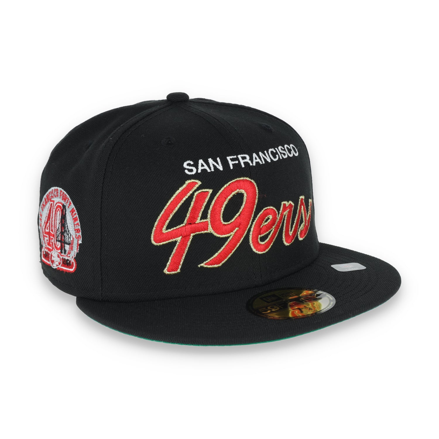 NEW ERA SAN FRANCISCO 49ERS SCRIPT 40TH ANNIVERSARY SIDE PATCH 59FIFTY FITTED HAT-BLACK