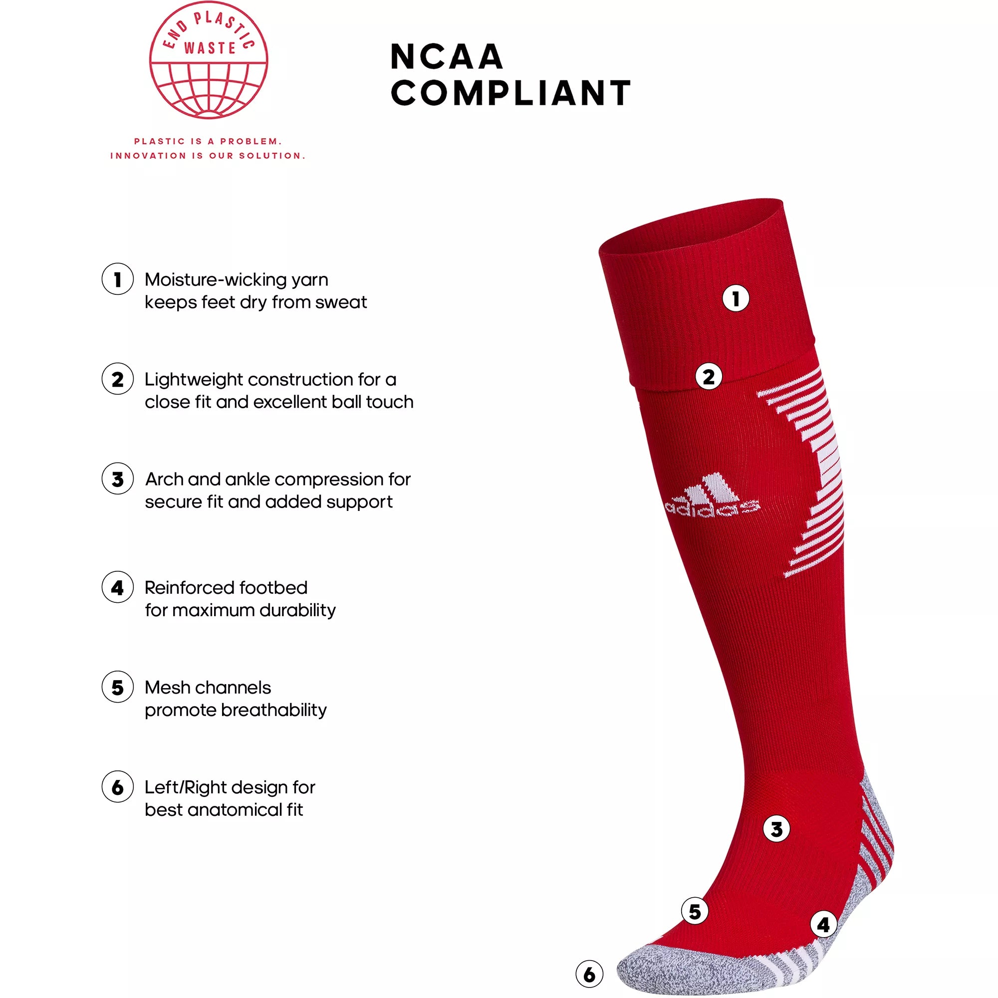 Adidas Team Speed 3 Soccer OTC Socks-Red/White