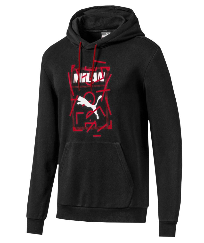 Puma Men's AC Milan DNA Hoodie Sweatshirt - Black-Tango Red