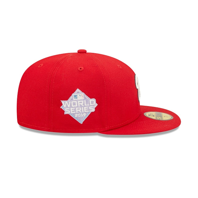 NEW ERA WASHINGTON NATIONALS 2019 WORLD SERIES POP SWEAT 59FIFTY FITTED LILAC BOTTOM