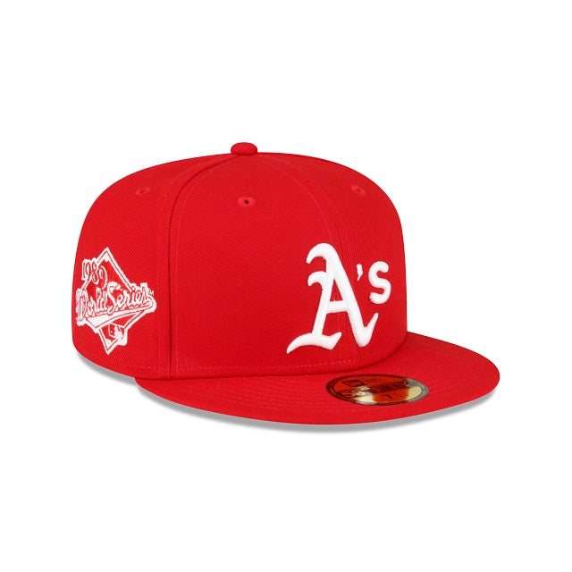 NEW ERA OAKLAND ATHLETICS 1989 WORLD SERIES SIDE PATCH 59FIFTY FITTED-SCARLET