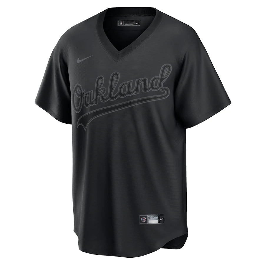 Men's Oakland Athletics Nike Black Pitch Black Fashion Replica Jersey