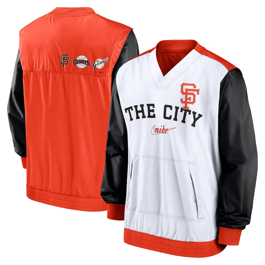 Nike San Francisco Giants Rewind Warmup V-Neck Pullover Jacket - White/Orange