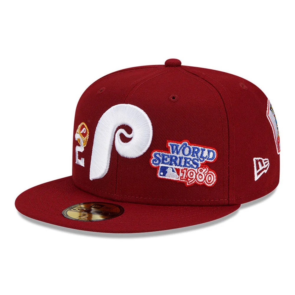 New Era Philadelphia Phillies MULTI PATCH 59FIFTY Fitted Hat- Burgundy Nvsoccer.com