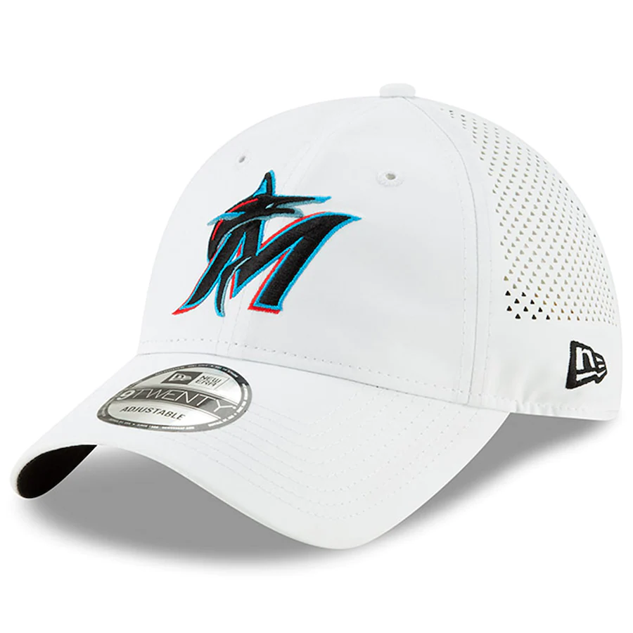 Miami Marlins New Era White Perforated Pivot 9TWENTY Adjustable Hat