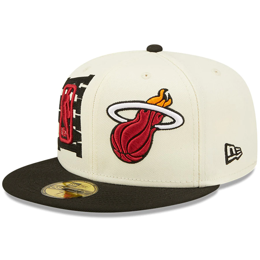 Miami Heat New Era 2022 NBA Draft 59FIFTY Fitted Hat - Cream/Black