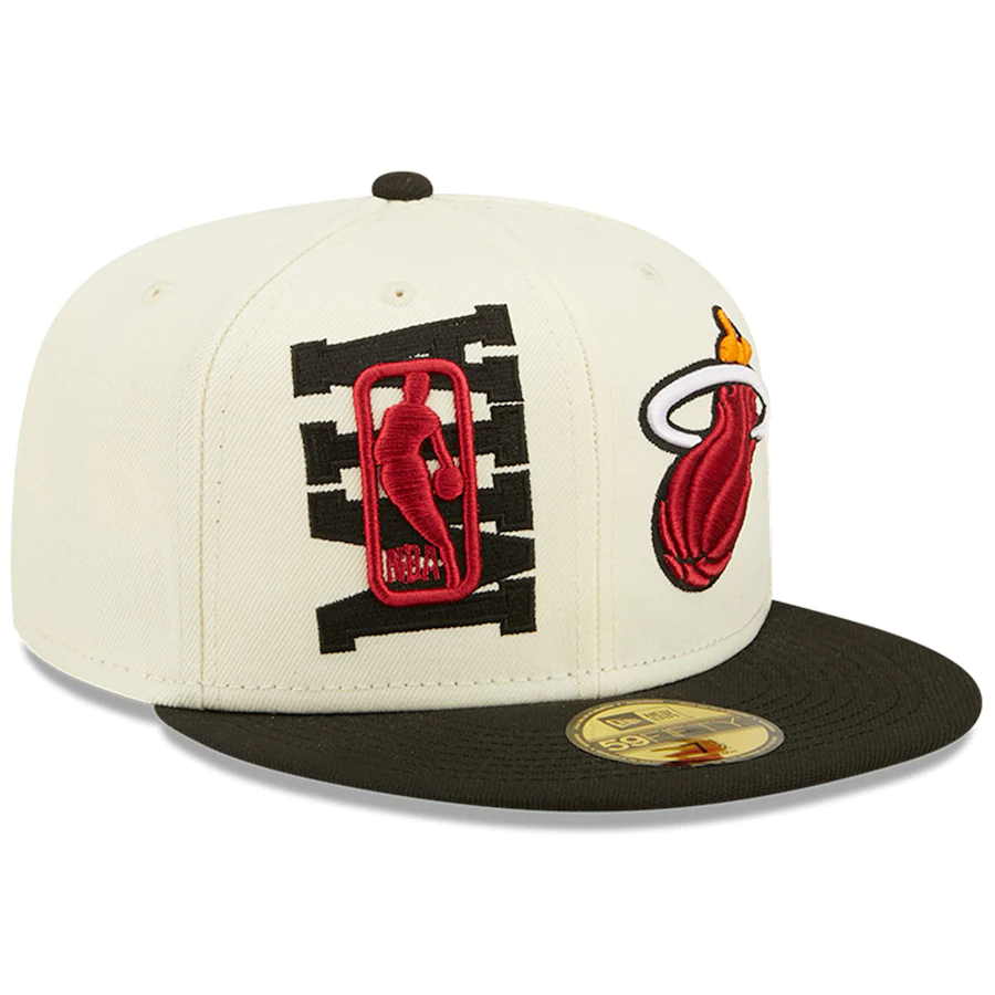 Miami Heat New Era 2022 NBA Draft 59FIFTY Fitted Hat - Cream/Black