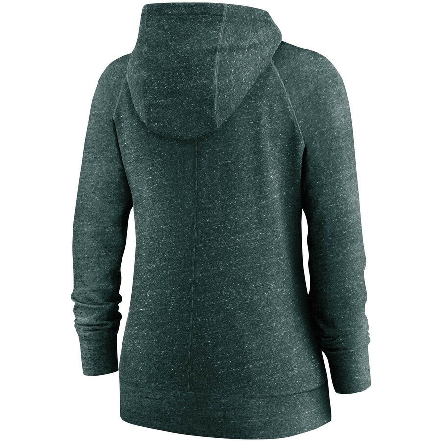 Oakland Athletics Nike Women's Wordmark Gym Vintage Raglan Full-Zip Hoodie - Heathered Green