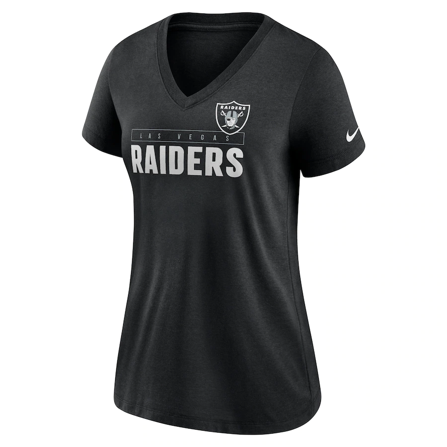 Nike Las Vegas Raiders Women's Team Name Logo V-Neck Tri-Blend T-Shirt – Black