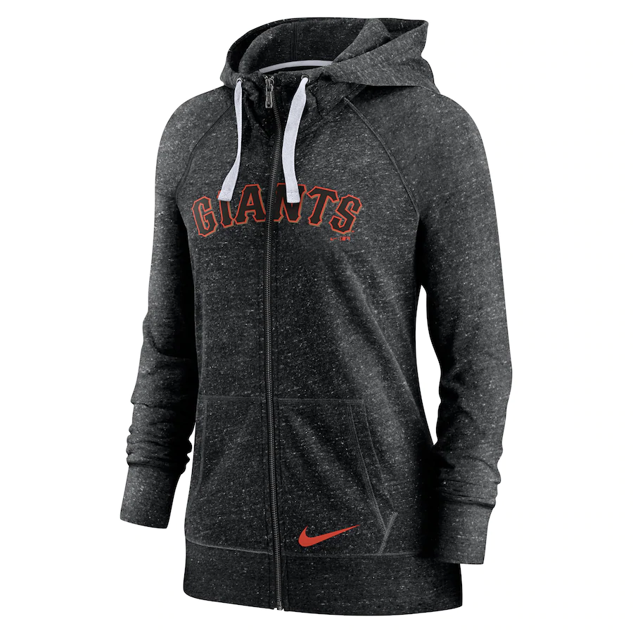 Women's San Francisco Giants Nike Heathered Black Wordmark Gym Vintage Raglan Full-Zip Hoodie