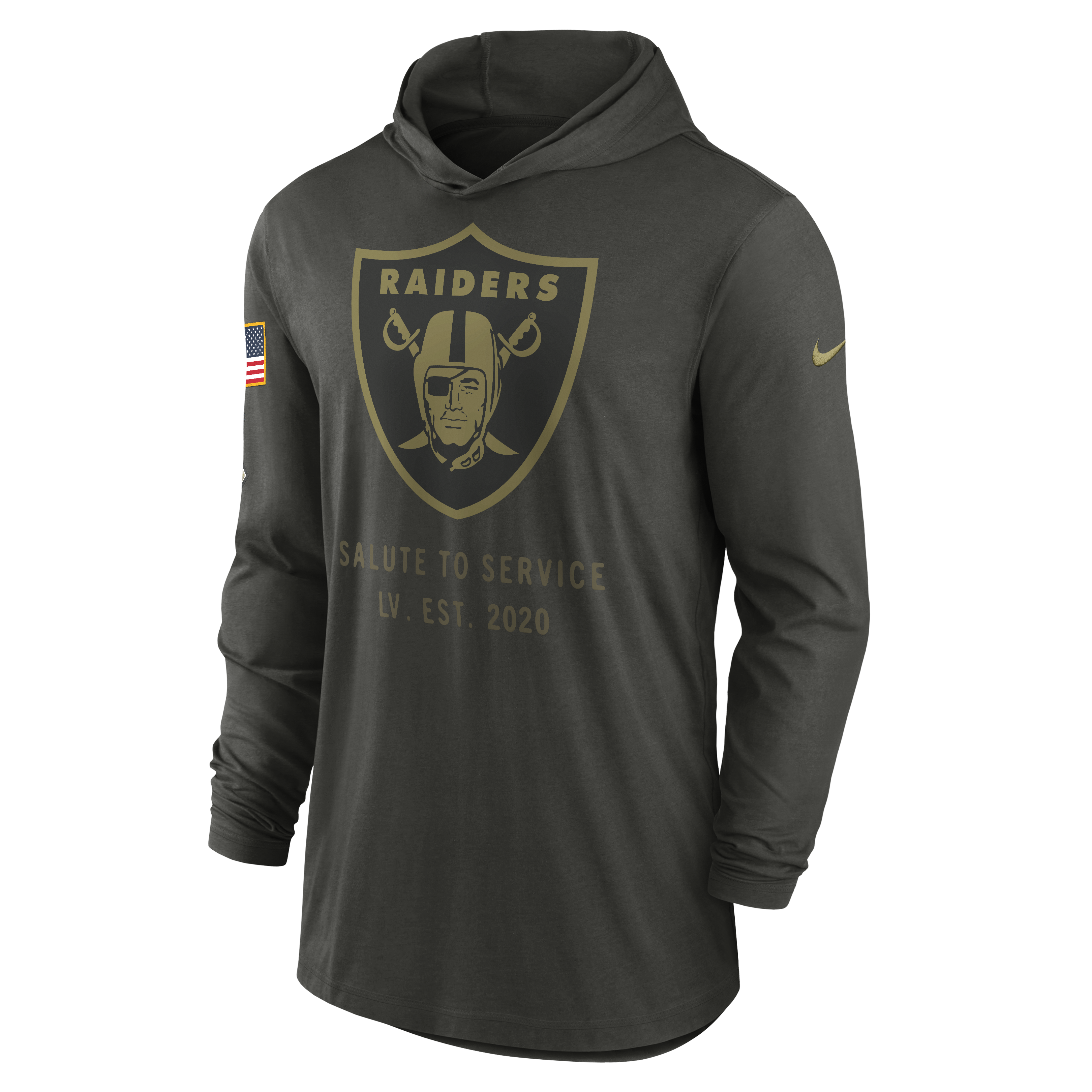 Men's Las Vegas Raiders Nike Forest Green 2025 Salute to Service Sideline Dri-FIT Lightweight Hooded Pullover
