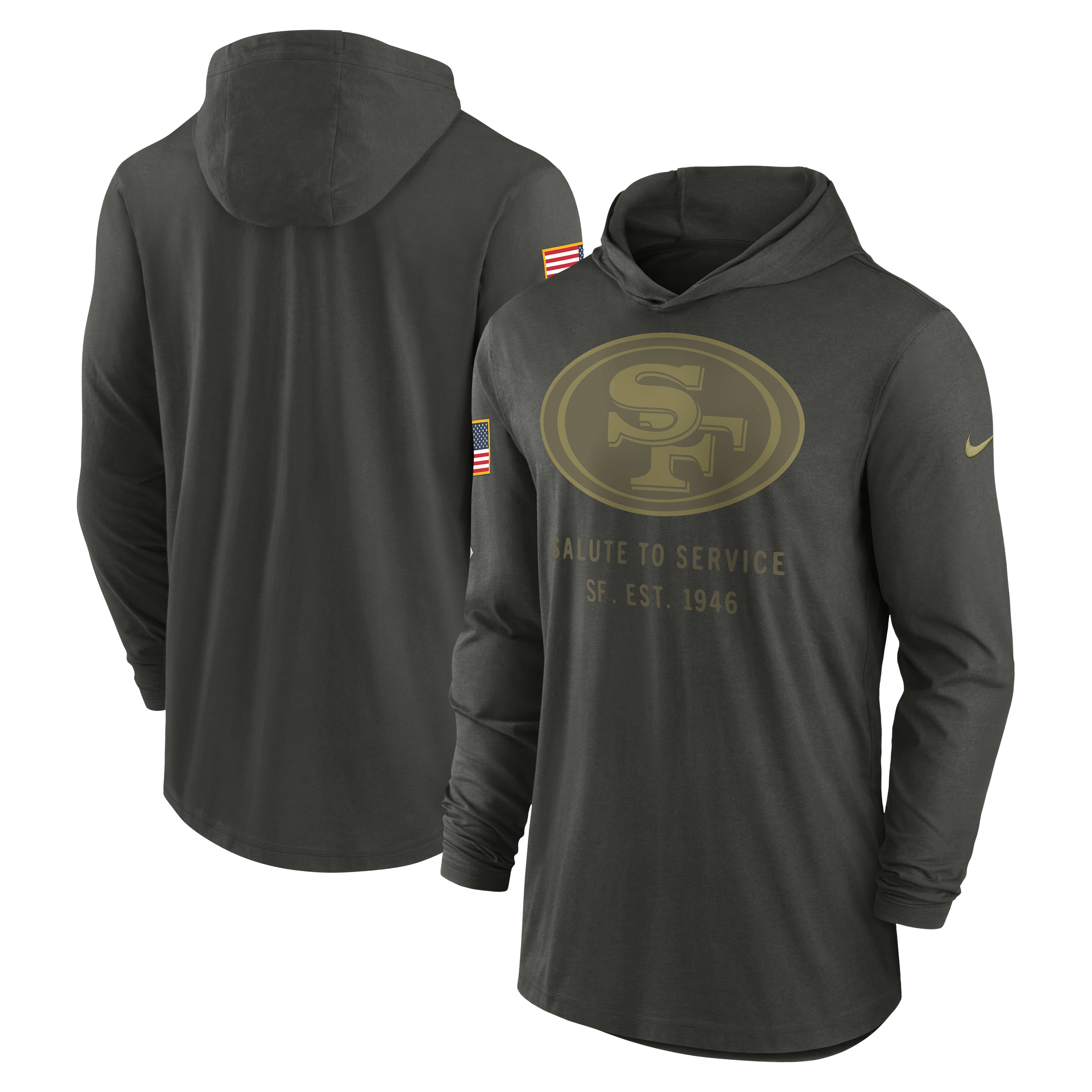 Men's San Francisco 49ers Nike Forest Green 2025 Salute to Service Sideline Dri-FIT Lightweight Hooded Pullover
