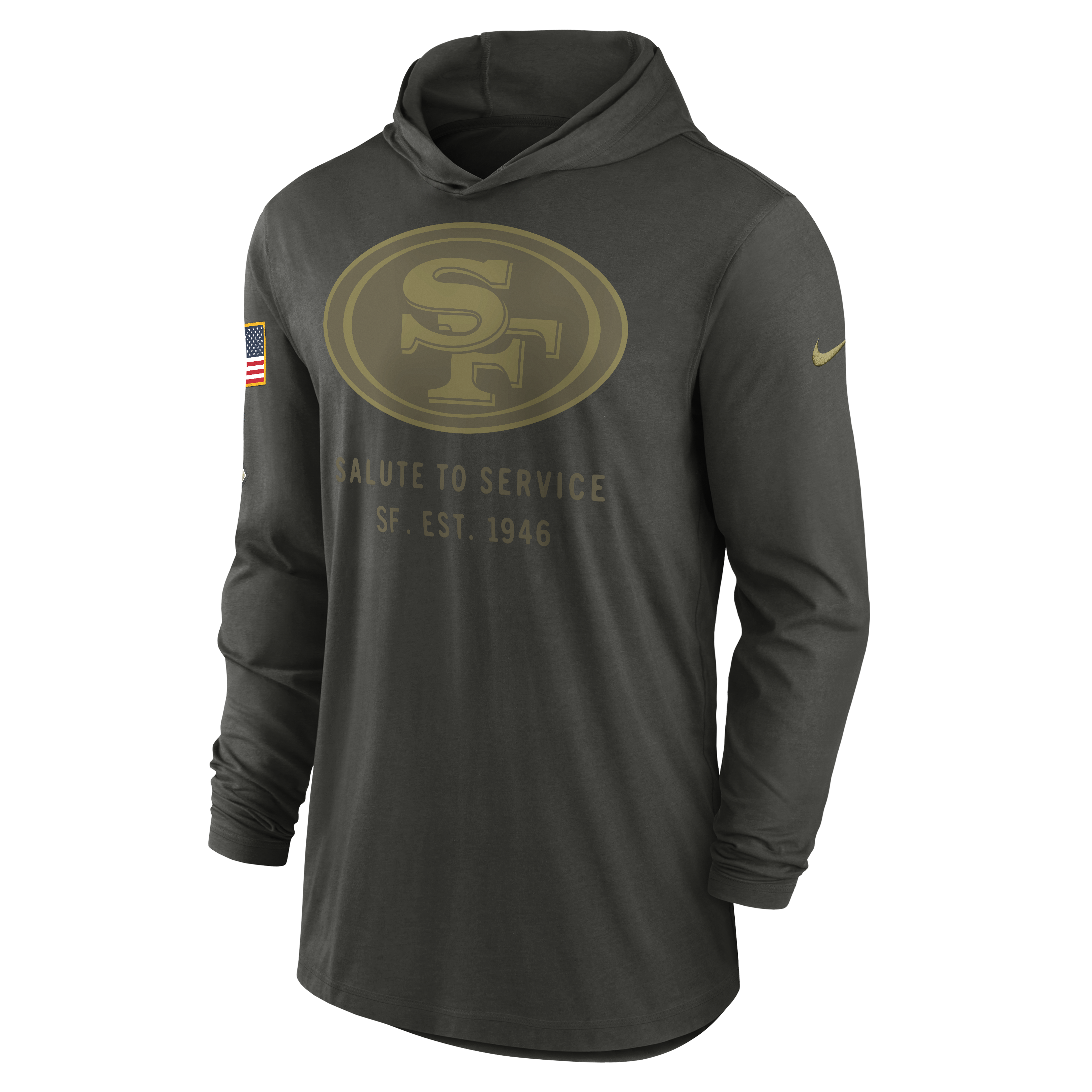 Men's San Francisco 49ers Nike Forest Green 2025 Salute to Service Sideline Dri-FIT Lightweight Hooded Pullover