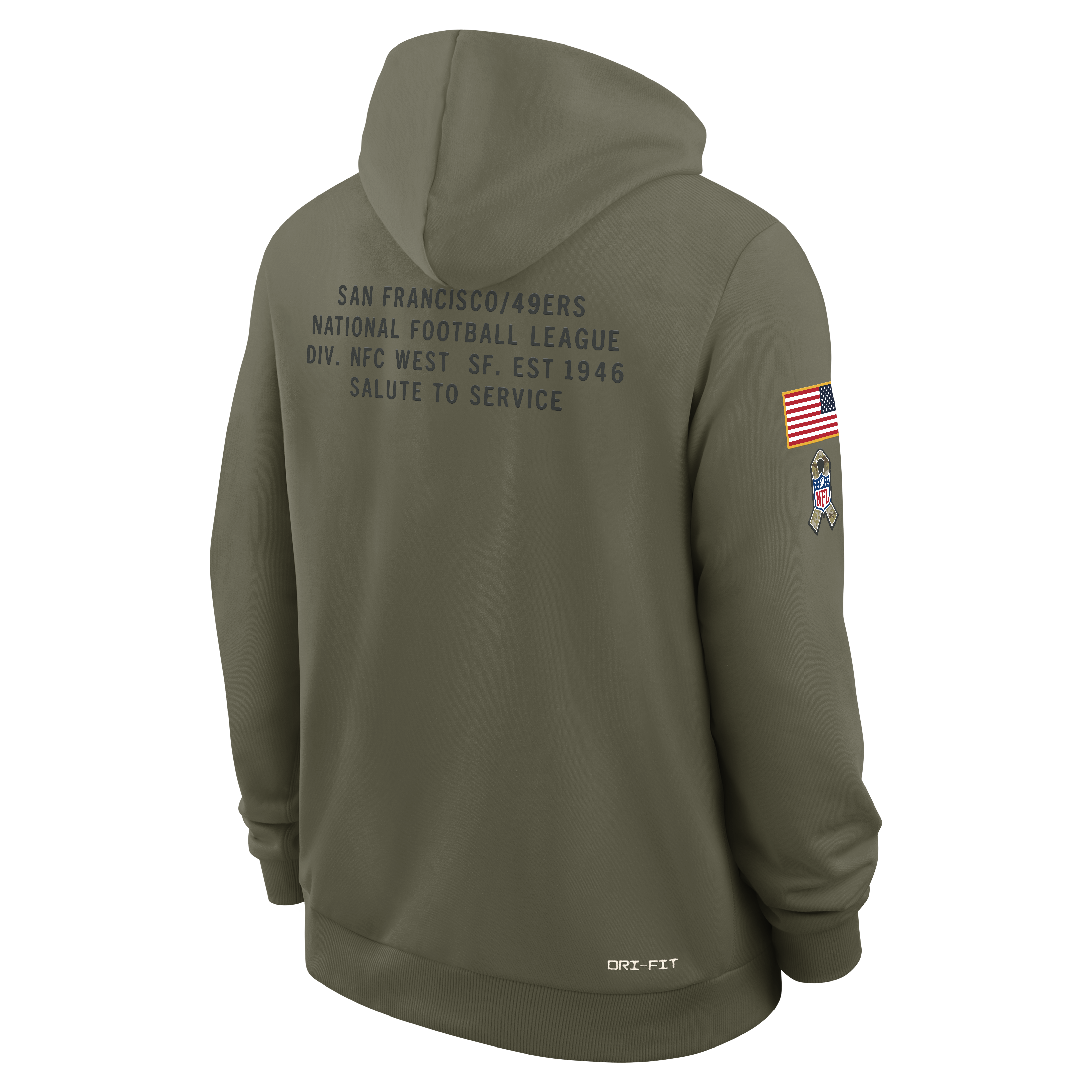 San Francisco 49ers Nike 2025 Salute to Service Sideline Standard Issue Dri-FIT Hoodie-Olive