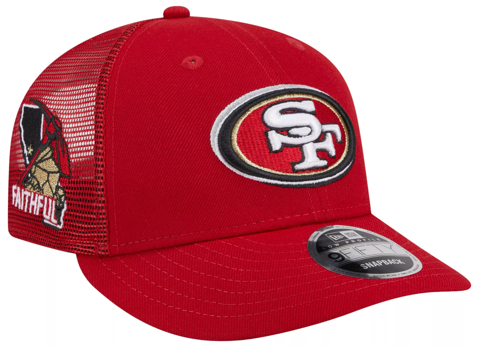New Era Men's San Francisco 49ERS 2024 NFL Draft Red Low Profile 9Fifty Trucker Adjustable Hat