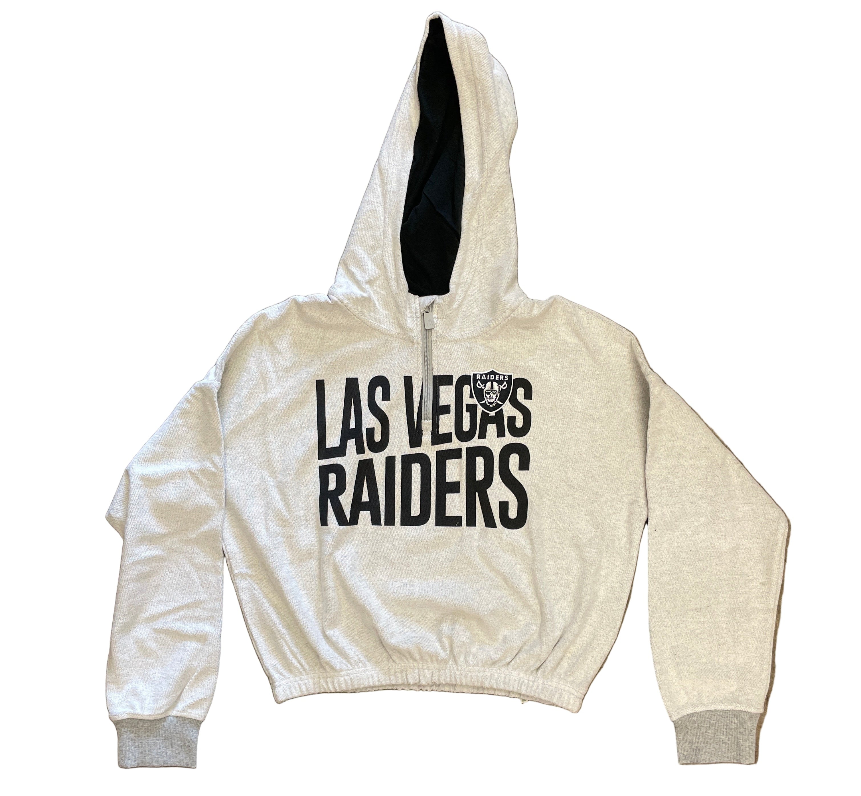 New Era Las Vegas Raiders Reversed Out French Terry Quarter-Zip Banded Crop Hoodie - Heather Gray