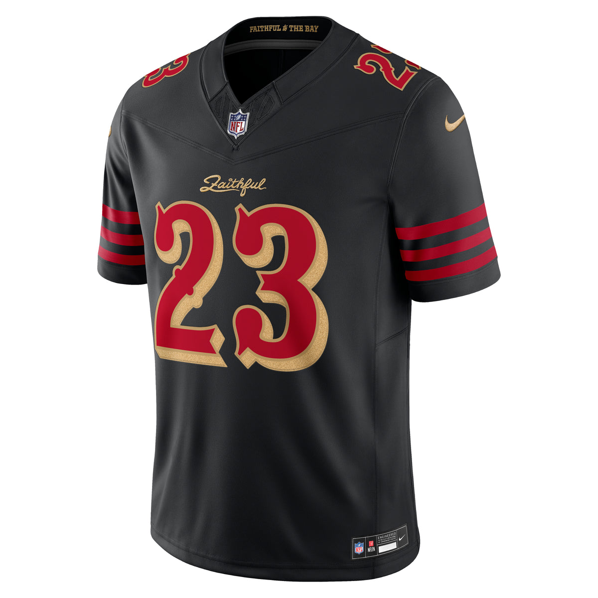 Nike men's Christian McCaffrey #23 San Francisco 49ers Rivalries Limited jersey in black, front view