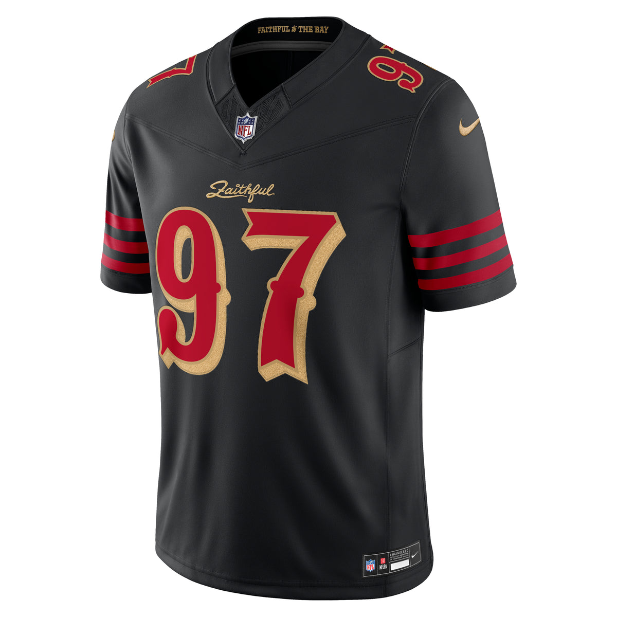 Nike men's Nick Bosa #97 San Francisco 49ers Rivalries Limited jersey in black, front view