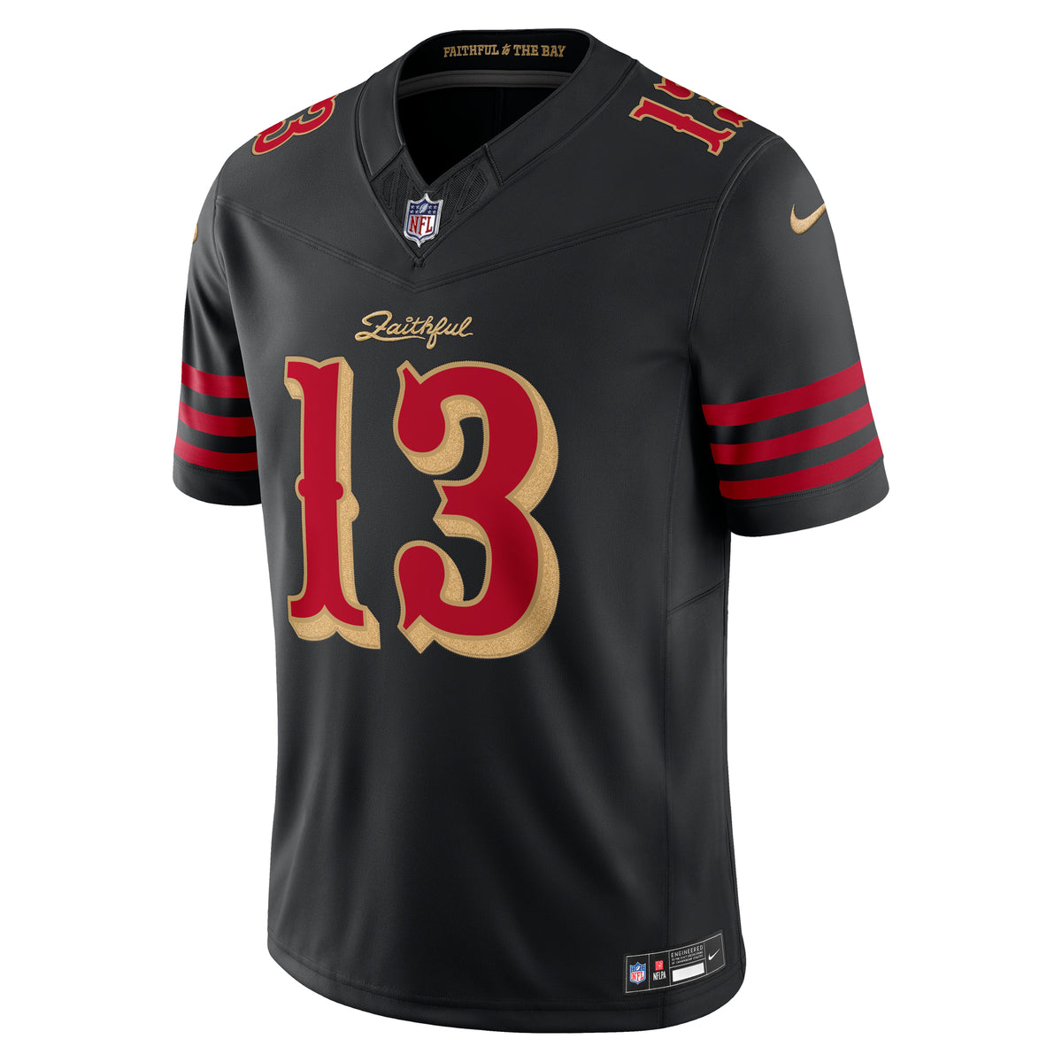 Nike men's Brock Purdy #13 San Francisco 49ers Rivalries Limited jersey in black, front view
