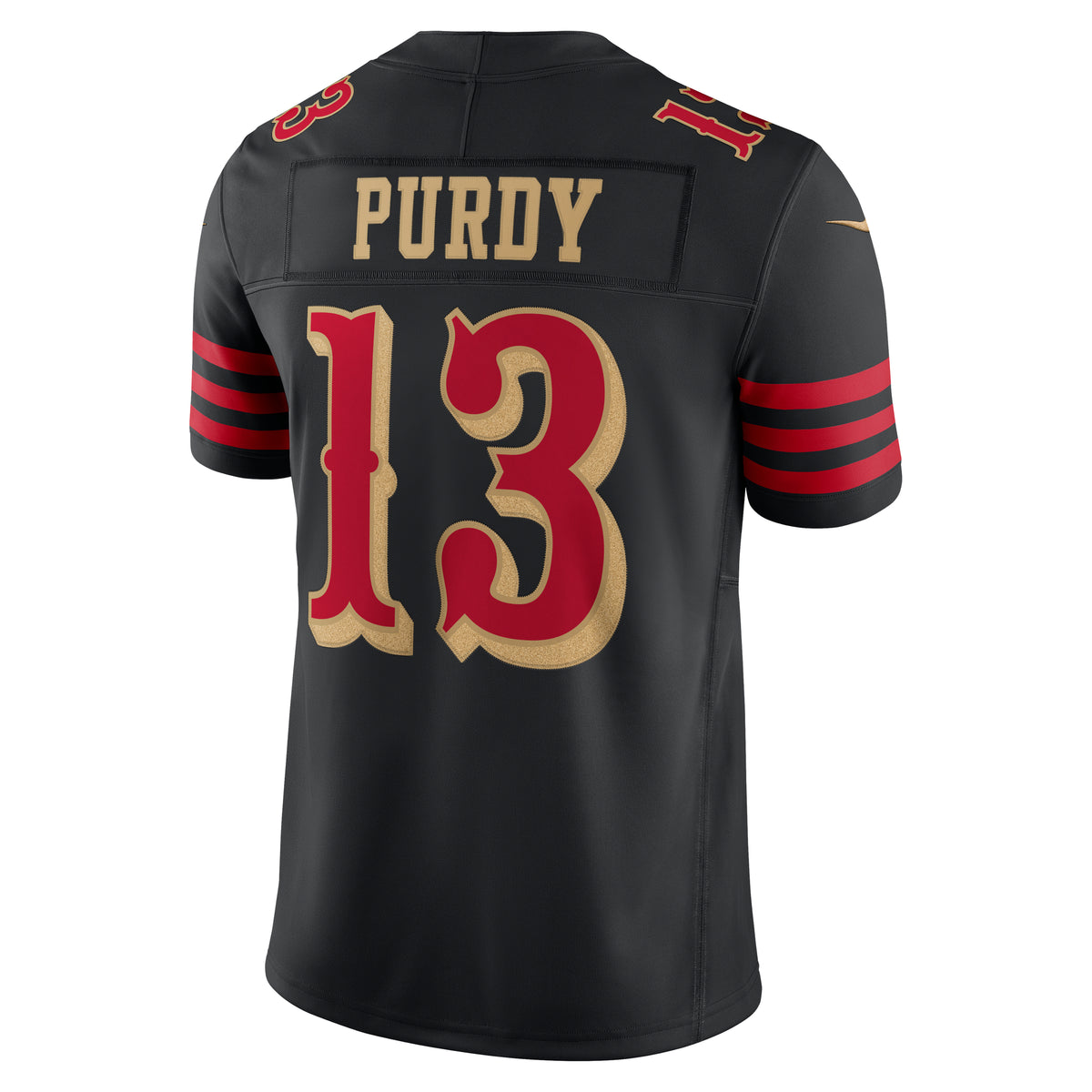 Nike men's Brock Purdy #13 San Francisco 49ers Rivalries Limited jersey in black, back view