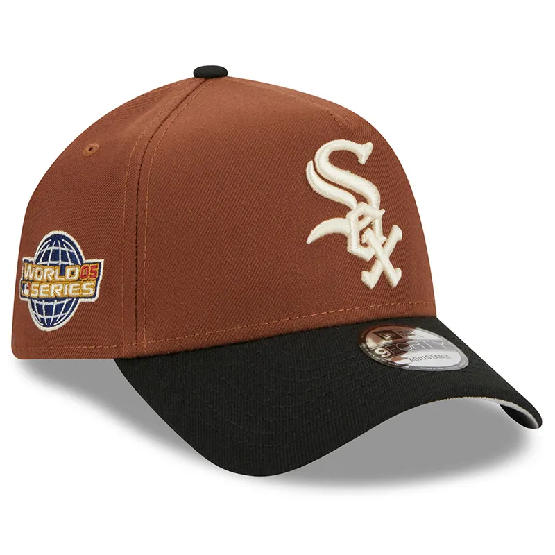 New Era White Sox Side Patch Harvest A Frame 9forty Adjustable Hat-Brown