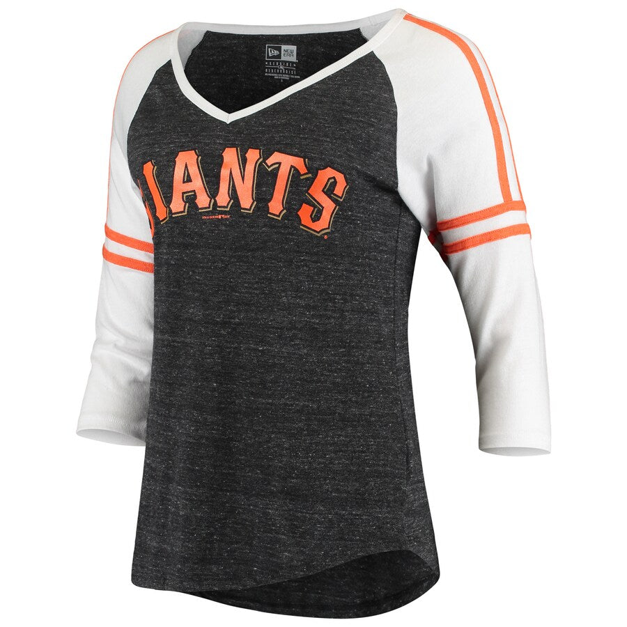 New Era Women's San Francisco Giants Raglan Tri-Blend 3/4-Sleeve V-Neck T-Shirt - Heathered Gray