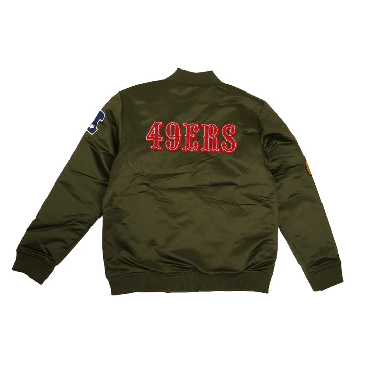 Mitchell & Ness San Francisco 49ers Heavyweight Satin Olive Bomber Jacket