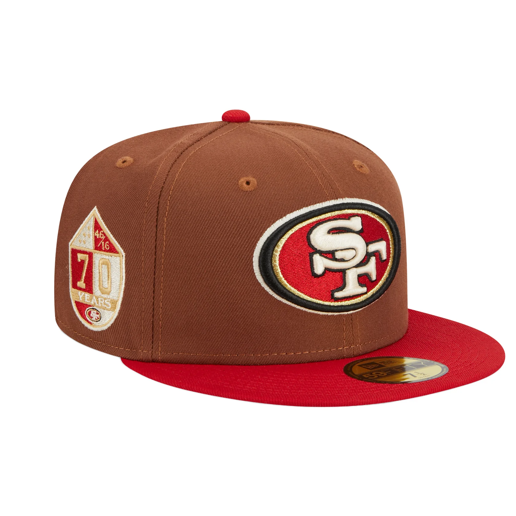 New Era San Francisco Harvest 49ers 70th Anniversary Side Patch 59fifty Fitted Hat- Brown