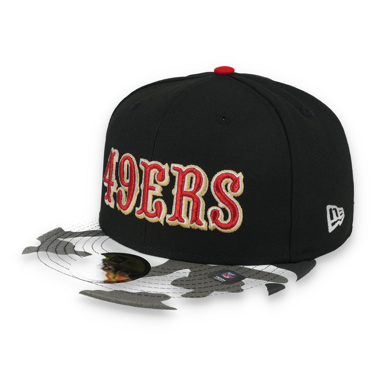 New Era San Francisco 49ers XXIV Super Bowl Metallic Camo Side Patch 59FIFTY Fitted Hat