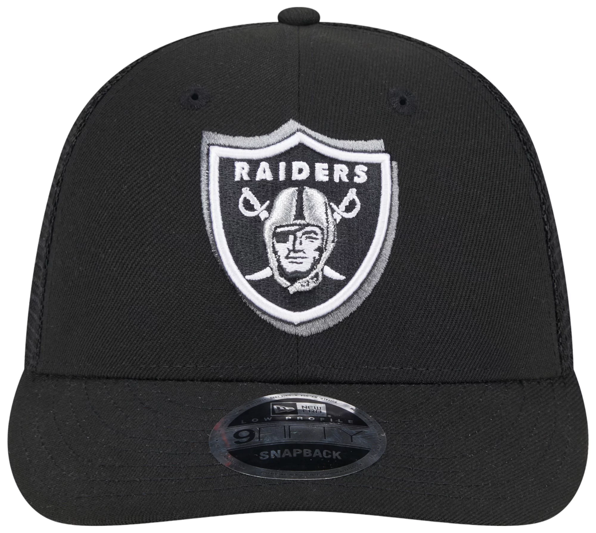 New Era Men's Las Vegas Raiders 2024 NFL Draft Black Low Profile 9Fifty Trucker Adjustable Hat