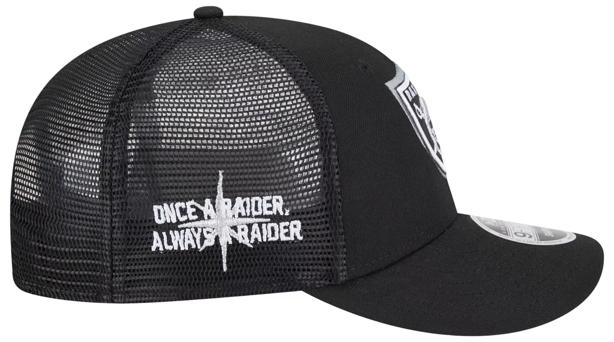 New Era Men's Las Vegas Raiders 2024 NFL Draft Black Low Profile 9Fifty Trucker Adjustable Hat