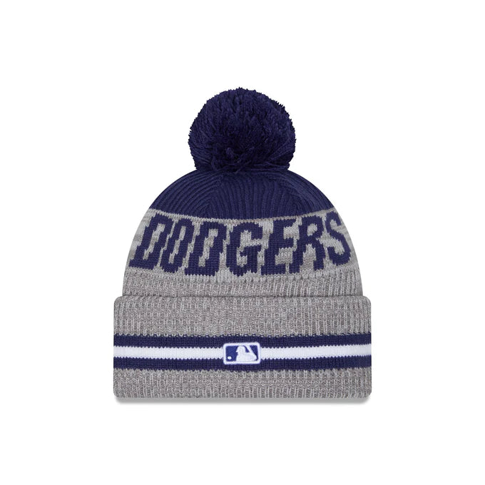 New Era Los Angeles Dodgers Gray Sport Night Runner Cuffed Knit With Pom