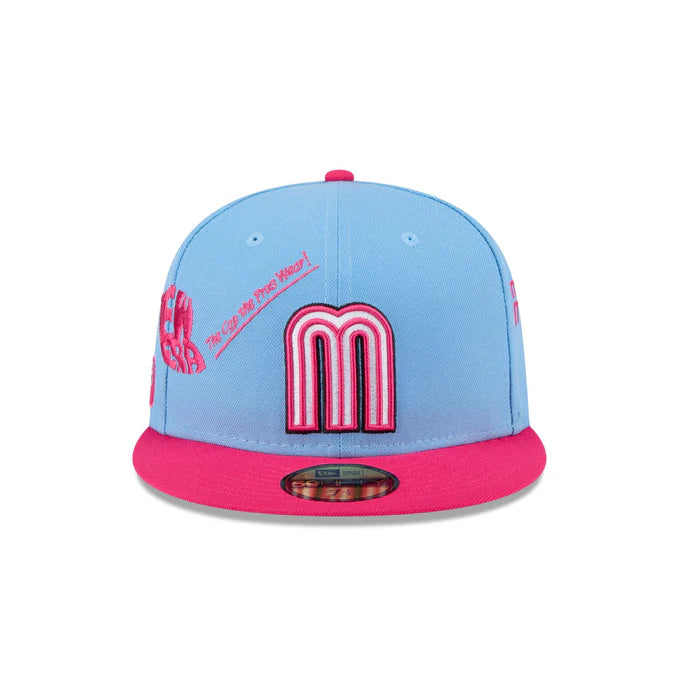 New Era Mexico Anniversary Logos 59FIFTY Fitted Hat-Sky Blue/Pink