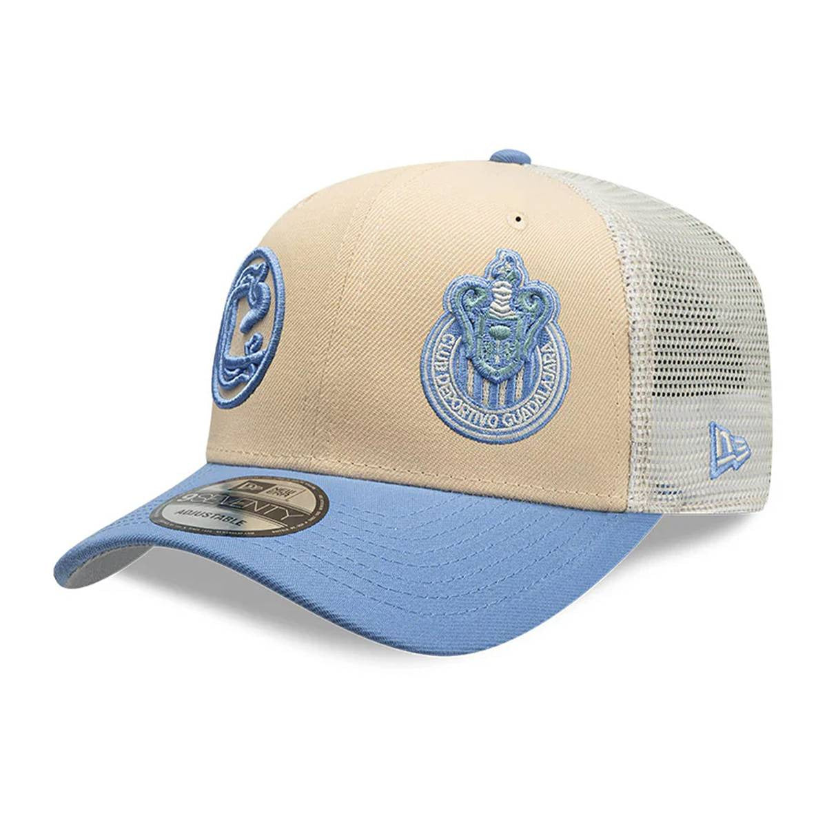 New Era Club Chivas 9Seventy Truckers Snapback Hat-Khaki/Baby Blue