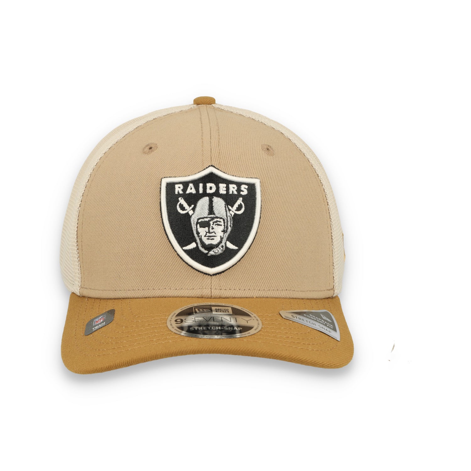 New Era Las Vegas Raiders 2-Tone 9SEVENTY Trucker Stretch-Snap Adjustable Hat-Brown/Beige