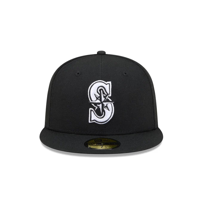 New Era Seattle Mariners Black On Black White Outline 59Fifty Color Basic Fitted