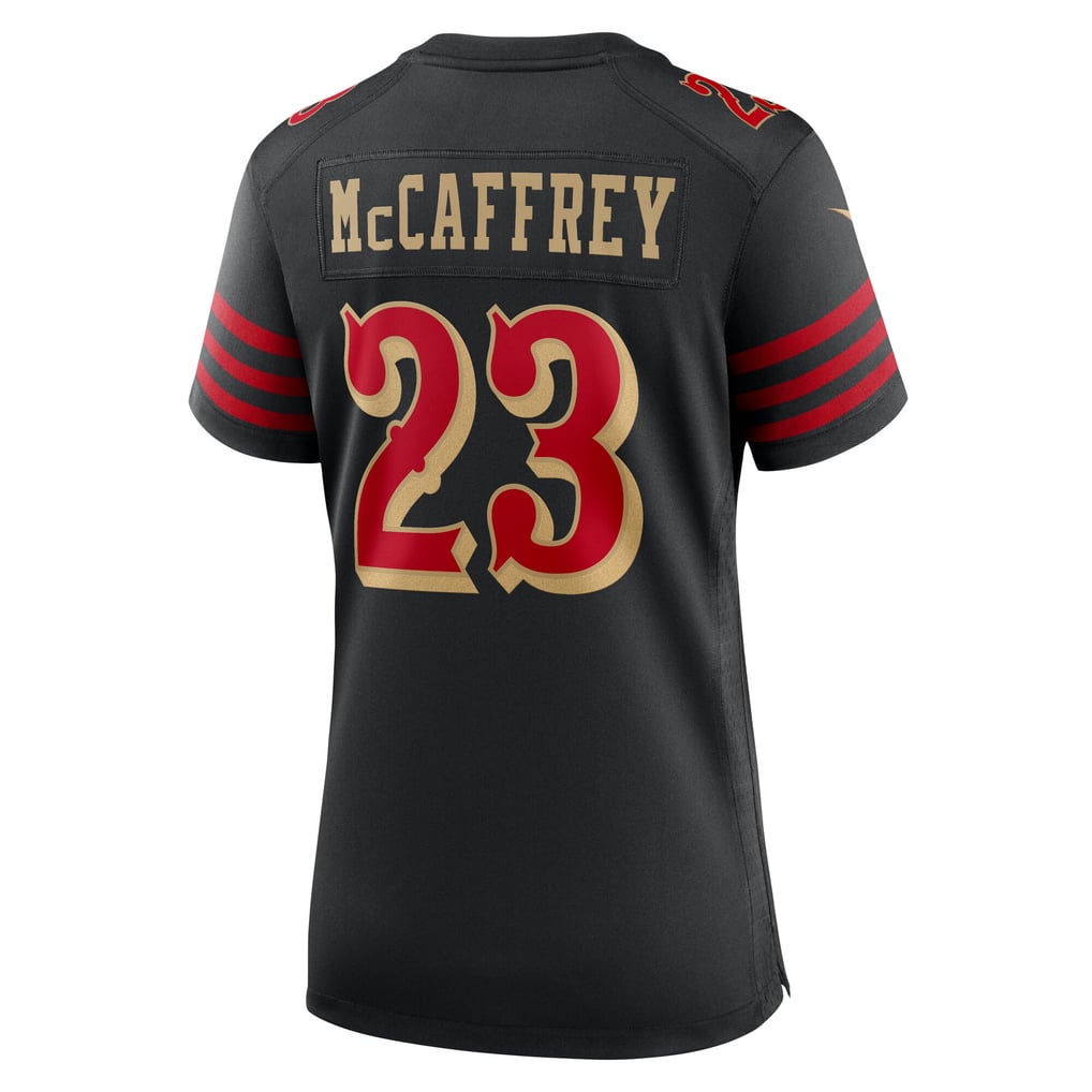 Nike women's Christian McCaffrey #23 San Francisco 49ers Rivalries Game Jersey in black, back view